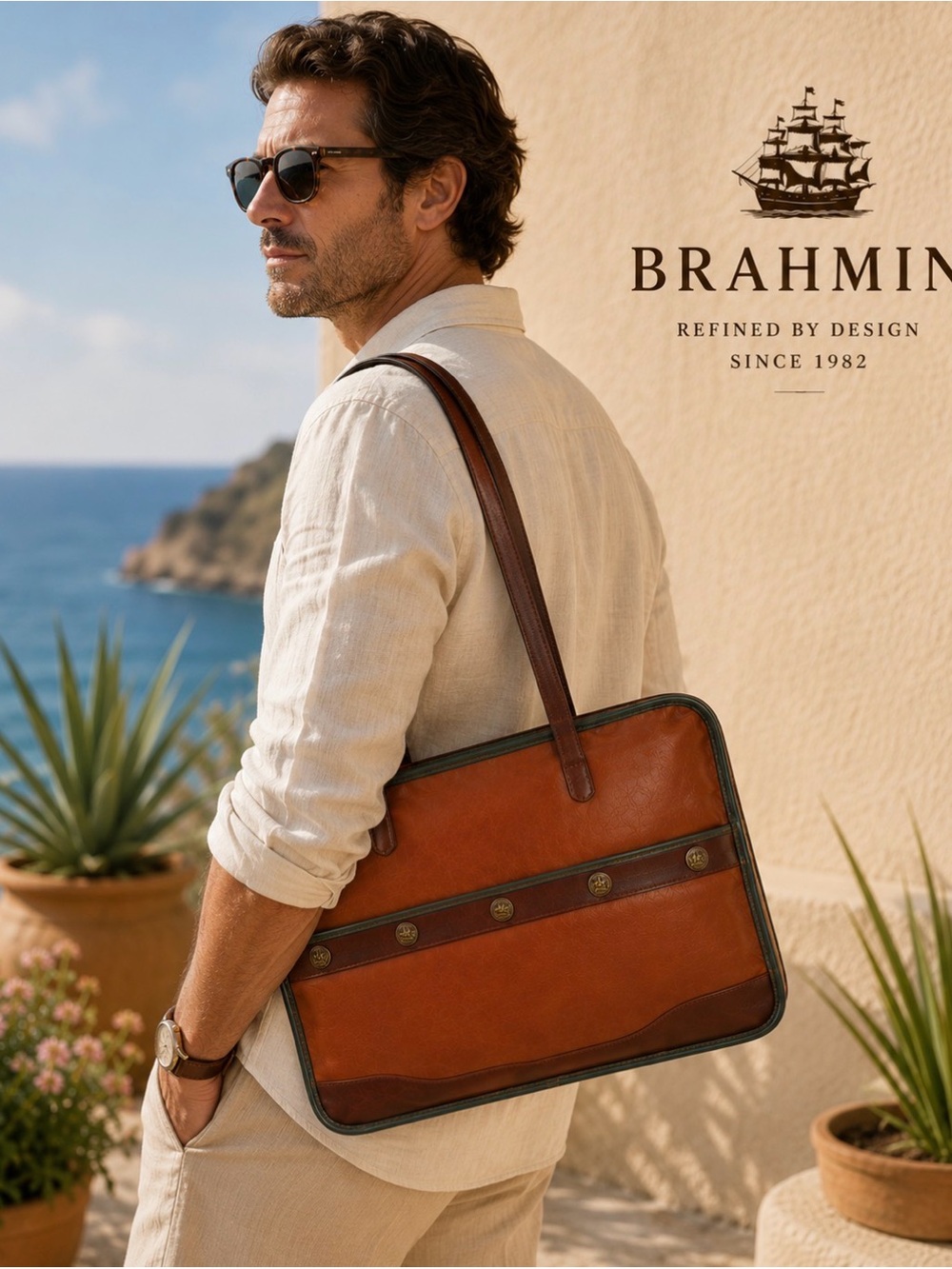 Rare Vintage Brahmin Heritage Leather Briefcase | Cognac Brown | Talon Zipper